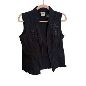 Harley-Davidson Black Sleeveless Zip-Front Biker Vest